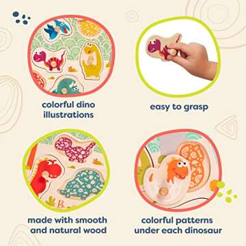 B. toys Stomping Dinos Wooden Peg Puzzle for Toddlers