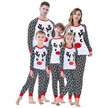 Demifill Family Matching Christmas Holiday Pajamas Reindeer Womens Pjs Sleepwear Size L Black&White