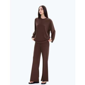 C202 Lounge Sets for Women Two Piece Outfits Matching Sets Women Clothing Long Sleeve Tracksuits Set, Pecan Small