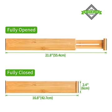 Diosbles 6 Pack Bamboo Drawer Dividers: Adjustable Kitchen Organizer, Eco-Friendly Storage Solution