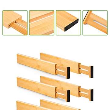 Diosbles Bamboo Drawer Dividers | Adjustable & Expandable 6 Pack