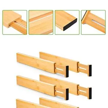 Diosbles Bamboo Drawer Dividers | Adjustable & Expandable 6 Pack