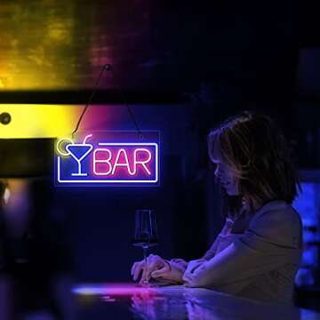 Lumoonosity Neon Bar Signs - Premium Acrylic Cocktail Glass & Bar Led Signs - Neon Bar Signs for Home Bar, Pub, Party Wall Decor - Bar & Cocktail Neon Signs for Business - 16.5 x 8.7 Inch Neon Lights
