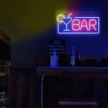 Lumoonosity Neon Bar Signs - Premium Acrylic Cocktail Glass & Bar Led Signs - Neon Bar Signs for Home Bar, Pub, Party Wall Decor - Bar & Cocktail Neon Signs for Business - 16.5 x 8.7 Inch Neon Lights