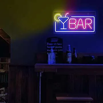 Lumoonosity Neon Bar Signs - Premium Acrylic Cocktail Glass & Bar Led Signs - Neon Bar Signs for Home Bar, Pub, Party Wall Decor - Bar & Cocktail Neon Signs for Business - 16.5 x 8.7 Inch Neon Lights