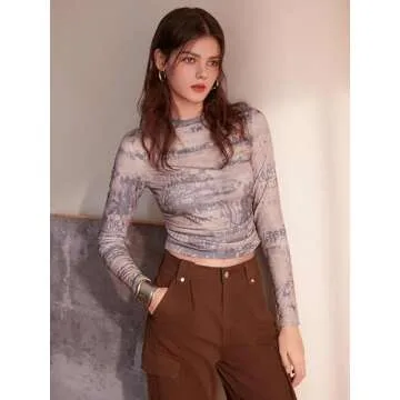 Trendy Tie Dye Ruched Long Sleeve Crop Top for Women