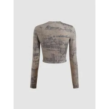 Trendy Tie Dye Ruched Long Sleeve Crop Top for Women