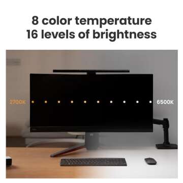 BenQ ScreenBar Pro LED Monitor Light (Black)/Ultrawide Illumination/Motion Sensor/Adjustable Brightness and Color Temperature/Eye-Care Light Bar/No Screen Glare/Space Saving/Curved Monitors/USB-C