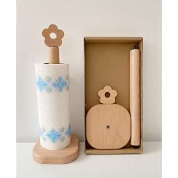 Paper Towel Holder, Wooden Kitchen Roll Stand Organizer Free Standing, Housewarming Gift Present for...