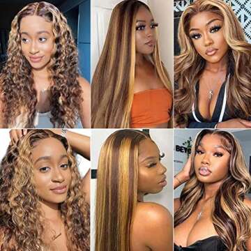 YMSGIRL 4/27 Highlight Ombre Lace Front Wig Human Hair 4x4 Lace Closure Wigs Brazilian Straight Brown Honey Blonde Color Hair Pre Plucked (22inch)