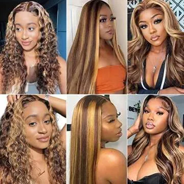 YMSGIRL 4/27 Highlight Ombre Lace Front Wig Human Hair 4x4 Lace Closure Wigs Brazilian Straight Brown Honey Blonde Color Hair Pre Plucked (22inch)
