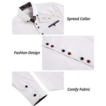 Coofandy Men's Fashion Slim Fit Dress Shirt Casual Shirt,01-white, Medium