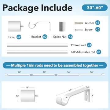 IFELS Heavy Duty Curtain Rods for Windows 28 to 48 Inch, 1 Inch White Curtain Rods for Outdoor, Farmhouse, Bedroom, Kitchen, Living Room, Adjustable Easy Install Curtain Rods (A2,White,30"-60")