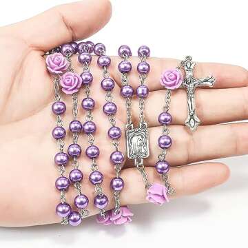 Catholic Purple Pearl Beads Rosary Necklace - Nazareth Store