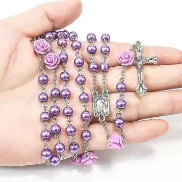 Catholic Purple Pearl Beads Rosary Necklace - Nazareth Store