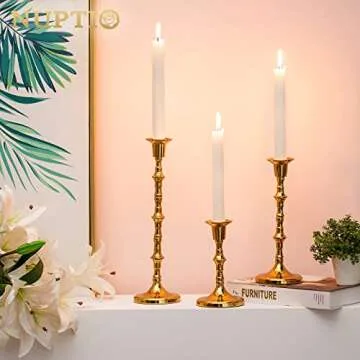 Nuptio Candle Holder Taper Candlestick Holders Gold Candle Holders for Unity Candles Metal Long Stem Candle Holders Set of 6 Home Decorations for Living Room Bathroom Dinner Table Cafe Table