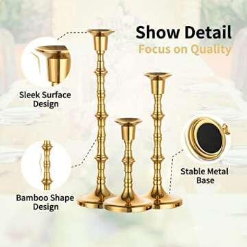 Nuptio Candle Holder Taper Candlestick Holders Gold Candle Holders for Unity Candles Metal Long Stem Candle Holders Set of 6 Home Decorations for Living Room Bathroom Dinner Table Cafe Table