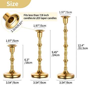 Nuptio Candle Holder Taper Candlestick Holders Gold Candle Holders for Unity Candles Metal Long Stem Candle Holders Set of 6 Home Decorations for Living Room Bathroom Dinner Table Cafe Table