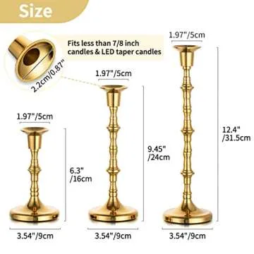 Nuptio Candle Holder Taper Candlestick Holders Gold Candle Holders for Unity Candles Metal Long Stem Candle Holders Set of 6 Home Decorations for Living Room Bathroom Dinner Table Cafe Table