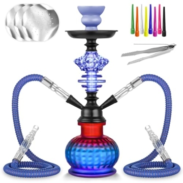 12'' Hookah Set 2 Hose Shisha Hookah Set With Everything - Modern Glass Vase, 50 Hookah Foil, 50 Hoo...