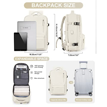 Carry On Backpack for Women, Airline Approved Large Travel Backpack Flight Approved, Waterproof 17 Inch Laptop Backpack Business Work Backpacks Bag Men Beige Mochila De Viaje