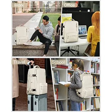 Carry On Backpack for Women, Airline Approved Large Travel Backpack Flight Approved, Waterproof 17 Inch Laptop Backpack Business Work Backpacks Bag Men Beige Mochila De Viaje