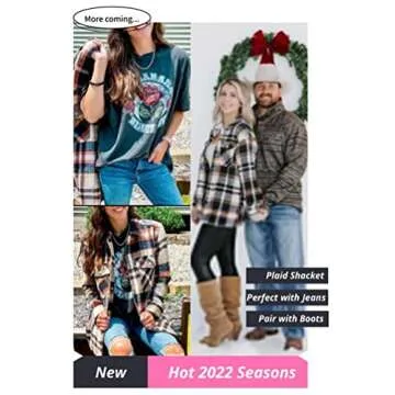 Plaid Flannel Jacket Women Oversized Fall Shirts Button Down Open Neck Plaid Long Sleeve Shacket Blue Large