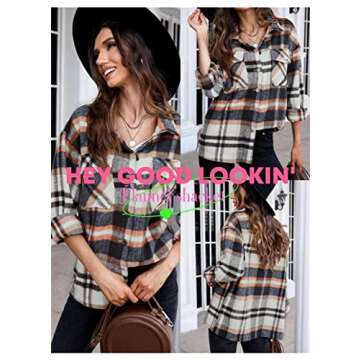 Plaid Flannel Jacket Women Oversized Fall Shirts Button Down Open Neck Plaid Long Sleeve Shacket Blue Large