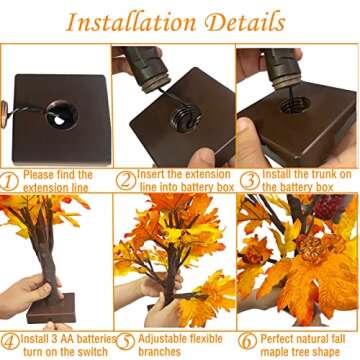 Efunly 2 Pack Fall Maple Tree with 48 LEDs Battery Operated Light Up Artificial Pumpkins Maple Acorn Tree for Fall Thanksgiving Table Harvest Home Indoor Decoration