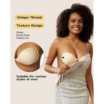 Niidor Adhesive Bra Strapless Sticky Invisible Push up Silicone Bra for Backless Dress with Nipple Covers Peach(C Cup)