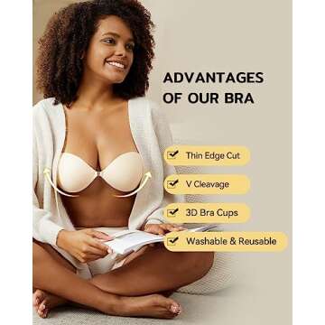 Niidor Adhesive Bra Strapless Sticky Invisible Push up Silicone Bra for Backless Dress with Nipple Covers Peach(C Cup)