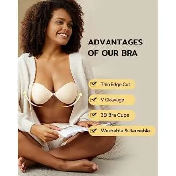 Niidor Adhesive Bra Strapless Sticky Invisible Push up Silicone Bra for Backless Dress with Nipple Covers Peach(C Cup)