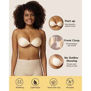 Niidor Adhesive Bra Strapless Sticky Invisible Push up Silicone Bra for Backless Dress with Nipple Covers Peach(C Cup)