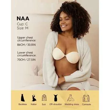Niidor Adhesive Bra Strapless Sticky Invisible Push up Silicone Bra for Backless Dress with Nipple Covers Peach(C Cup)