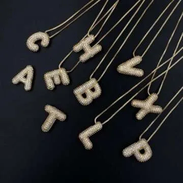 DIOWUS Gold Bubble Letter Necklace for Women