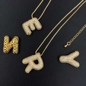 DIOWUS Gold Bubble Letter Necklace for Women