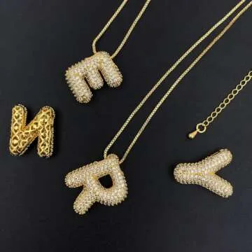 DIOWUS Gold Bubble Letter Necklace for Women