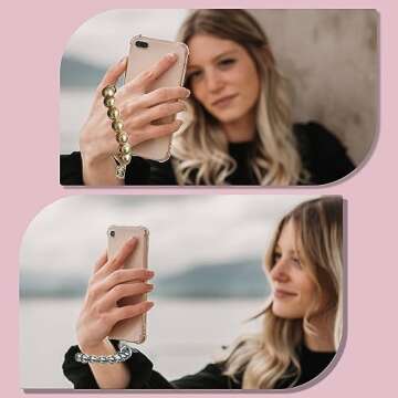 Luckyvestir Phone Wrist Strap, Beaded Phone Lanyard Wrist Strap Y2k Phone Charm Aesthetic with Phone Tabs, Anti-Lost Phone Chain for Women Girls (gold)
