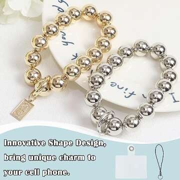 Luckyvestir Phone Wrist Strap, Beaded Phone Lanyard Wrist Strap Y2k Phone Charm Aesthetic with Phone Tabs, Anti-Lost Phone Chain for Women Girls (gold)