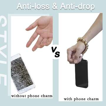 Luckyvestir Phone Wrist Strap, Beaded Phone Lanyard Wrist Strap Y2k Phone Charm Aesthetic with Phone Tabs, Anti-Lost Phone Chain for Women Girls (gold)