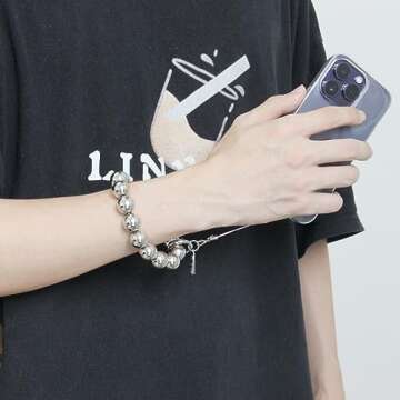 Luckyvestir Phone Wrist Strap, Beaded Phone Lanyard Wrist Strap Y2k Phone Charm Aesthetic with Phone Tabs, Anti-Lost Phone Chain for Women Girls (gold)