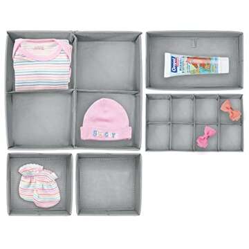 mDesign Soft Fabric Dresser Drawer and Closet Storage Organizer Set for Child/Baby Room or Nursery - Large Set of 5 Organizers, Textured Print - Gray