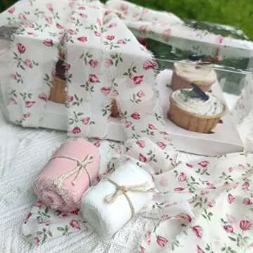 Mybbshower Mybbshower Floral Chiffon Fringe Ribbon 1.5" x 15Yd (3 Rolls *5Yd) for Wedding Invitations, Bridal Bouquets, DIY Tassel Garland Decorations, Gifts Wrapping & Bow Making (Pink White)