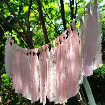Mybbshower Mybbshower Floral Chiffon Fringe Ribbon 1.5" x 15Yd (3 Rolls *5Yd) for Wedding Invitations, Bridal Bouquets, DIY Tassel Garland Decorations, Gifts Wrapping & Bow Making (Pink White)