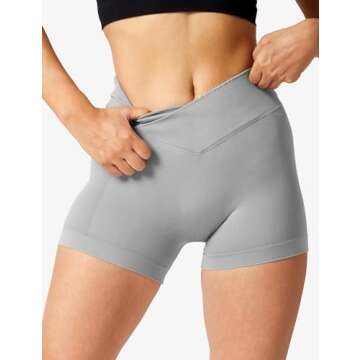 YEOREO Scrunch Workout Shorts Women Butt Lifting 3.5" Seamless V Waist Amplify Shorts Sport Gym Shorts Light Grey Medium