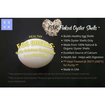 ESVK Natural Flaked Oyster Shell - 4 Pound (Pack of 1) | Calcium Supplement for Chickens, Ducks, and Other Birds| Made in USA (4 lb)