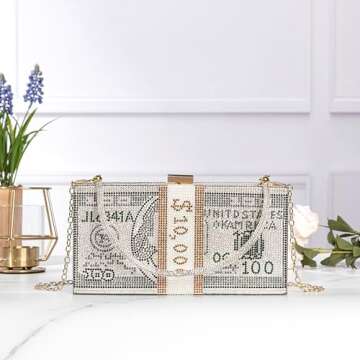 Covelin Dollar Clutch Purse - Rhinestone Evening Handbag for Women