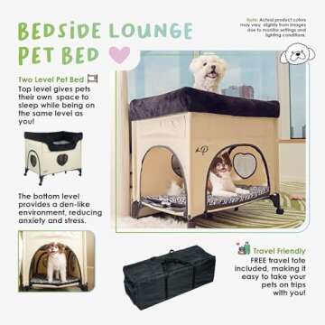 PETIQUE Bedside Lounge Pet Bed, Raised Bunk Bed for Medium Size Pets for Cats & Dogs, Zebra Vibes Design