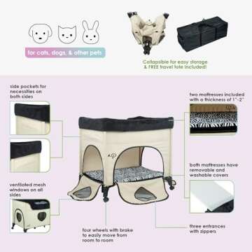 PETIQUE Bedside Lounge Pet Bed, Raised Bunk Bed for Medium Size Pets for Cats & Dogs, Zebra Vibes Design