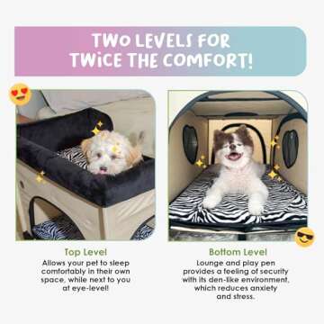 PETIQUE Bedside Lounge Pet Bed, Raised Bunk Bed for Medium Size Pets for Cats & Dogs, Zebra Vibes Design